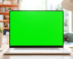 فوتیج یک نمای ثابت از یک لپ‌تاپ با صفحه نمایش سبز روی میز در یک دفتر کار خانگی. درختانی که در باد تکان می‌خورند از بیرون پنجره قابل مشاهده هستند. فیلم تکرار شده. رندر سه بعدی، ویدیوی استوک