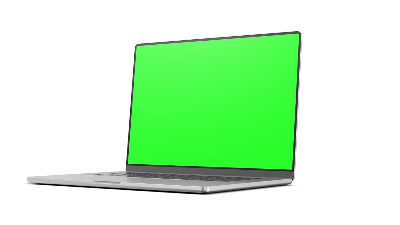 صفحه نمایش بدون قاب لپ تاپ - چرخش پویای کامپیوتر با باز کردن صفحه نمایش. این ویدیو شامل یک صفحه سبز، یک ماسک لوما مت و یک لایه ردیابی صفحه نمایش است. ویدیوی 4k UHD با سرعت 60 فریم در ثانیه، ویدیوی استوک
