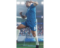 فوتیج استوری بازی قهرمانی فوتبال در یک استادیوم: بازیکن مهاجم تیم آبی در حال حمله و به ثمر رساندن گل، برنده شدن در مسابقه. فوتبالیست‌ها در حال جشن گرفتن پیروزی، برنده شدن جام لیگ برتر، ویدیوی استوک