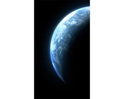 یک رندر سینمایی از سیاره زمین در هنگام طلوع آفتاب به عنوان منظره‌ای از فضا با فضای پر جنب و جوش آسمان آبی