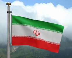 پرچم ایران که در باد تکان می‌خورد. نمای نزدیک از پرچم ایران که با ابریشم نرم در اهتزاز است