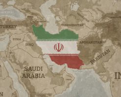 ویدیوی استوک 4K از نقشه جهان به سبک قدیمی که ایران در آن با پرچم ملی برجسته شده است