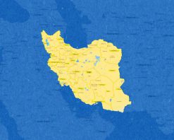 نقشه ایران با رنگ‌های آبی و زرد و با کیفیت 4K