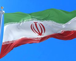 mrmiix.com_Flag of Iran waving at wind in slow in blue sky